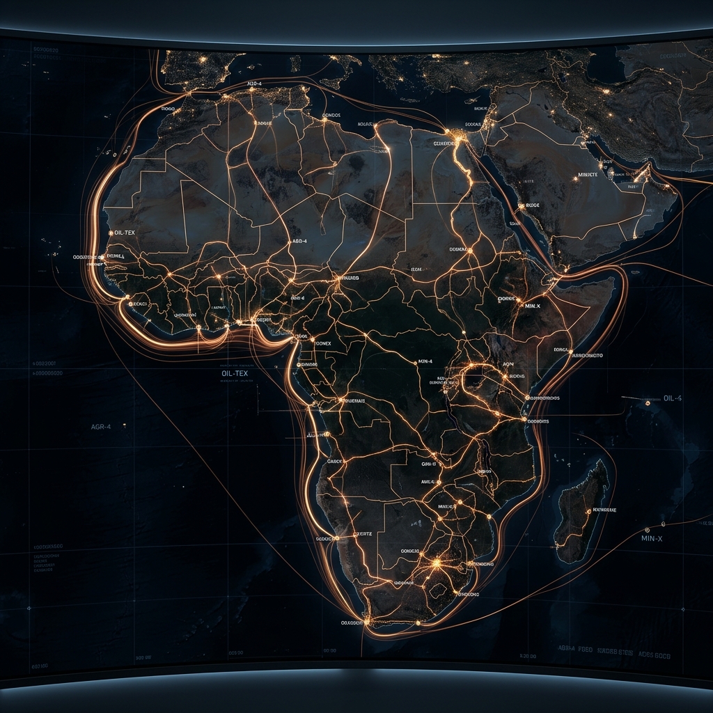 Africa continental trade network showing commodity flow routes
