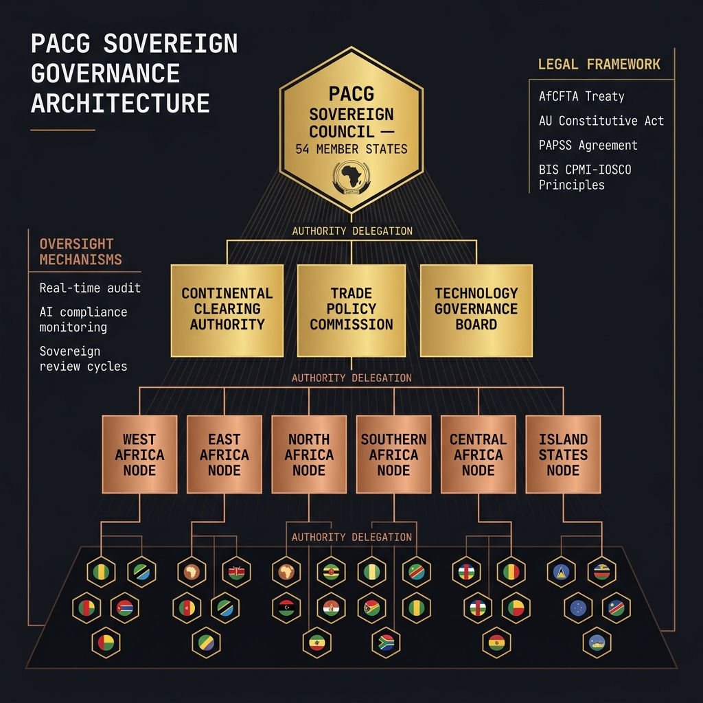 PACG sovereign governance architecture — four-tier institutional authority hierarchy