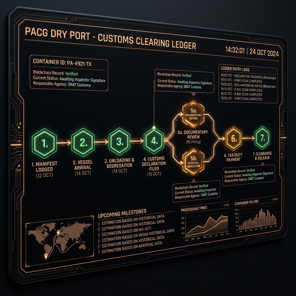 Dry port customs clearing and chain of custody timelines