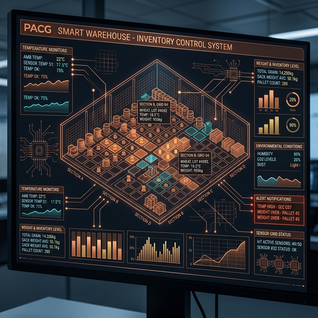 Smart warehouse inventory and environmental sensors dashboard