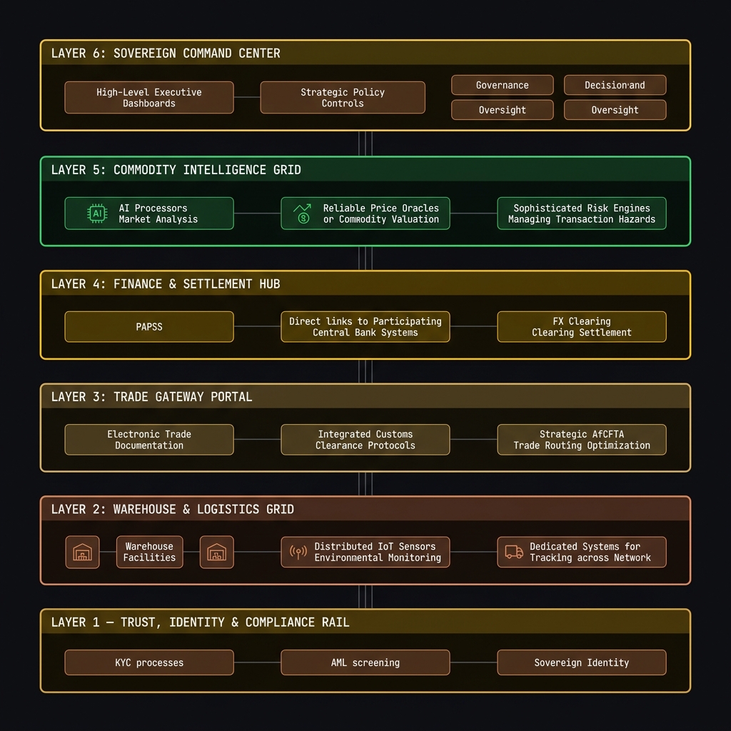 PACG six-layer sovereign infrastructure stack — complete architecture diagram
